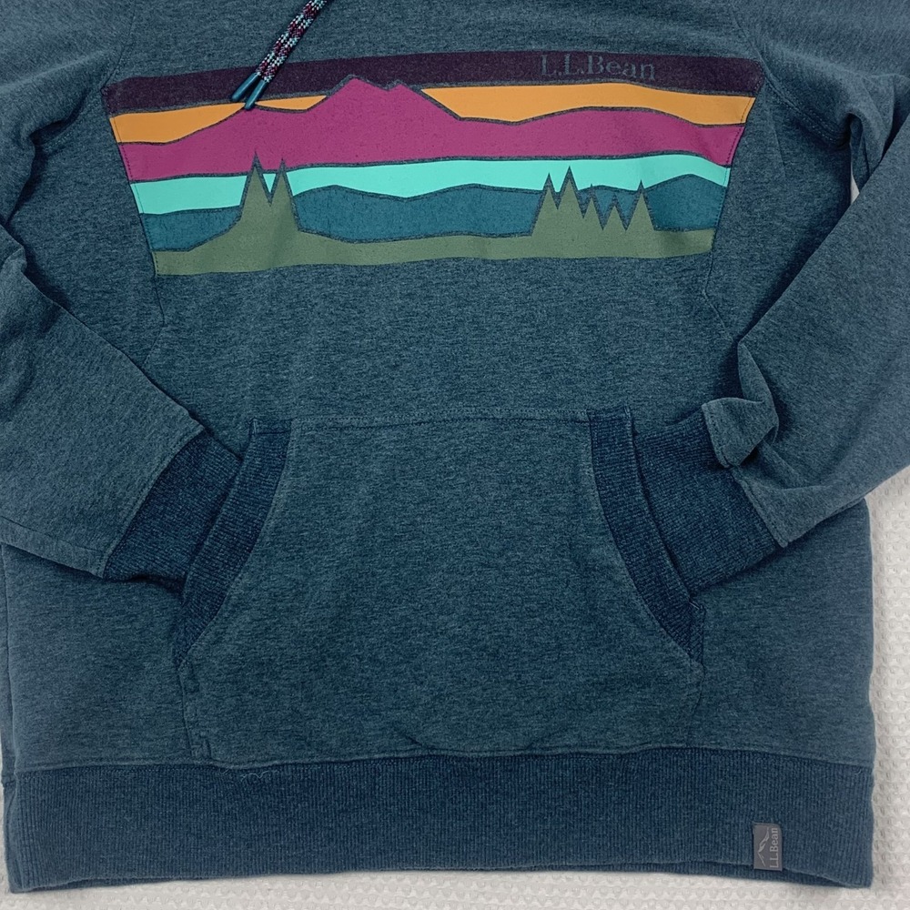 L.L. Bean Comfort Camp Hoodie Womens M Teal Graphic Mountain Pullover 505617 - Picture 7 of 16